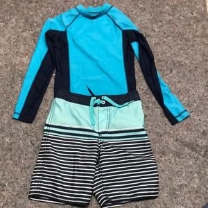 Boys Swimming Longsleeve Rash Guard and Trunk Set